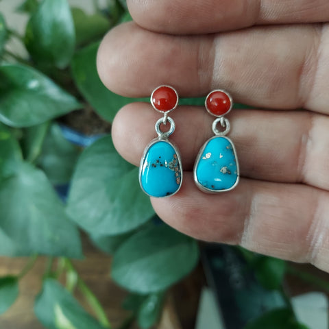 Turquoise Red Coral Earrings